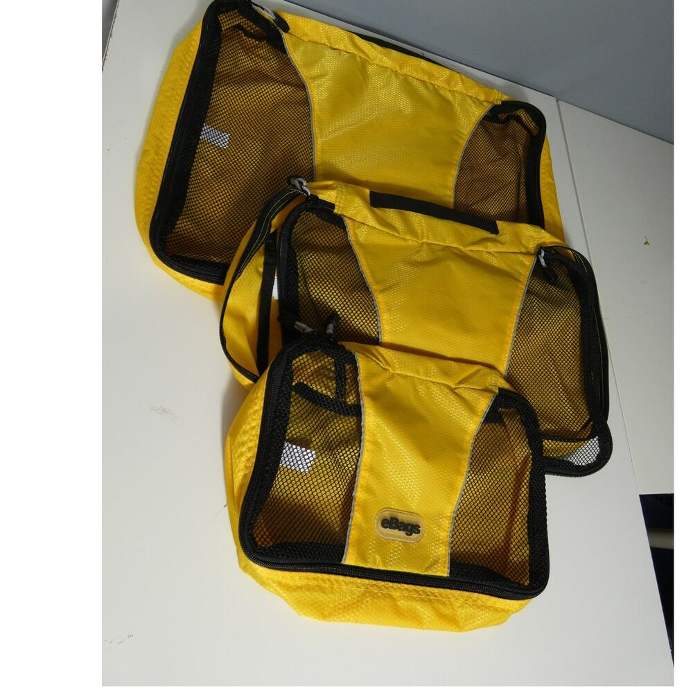 eBags Packing Cubes Set of 3 Yellow Travel Organization Nylon Mesh Zippered